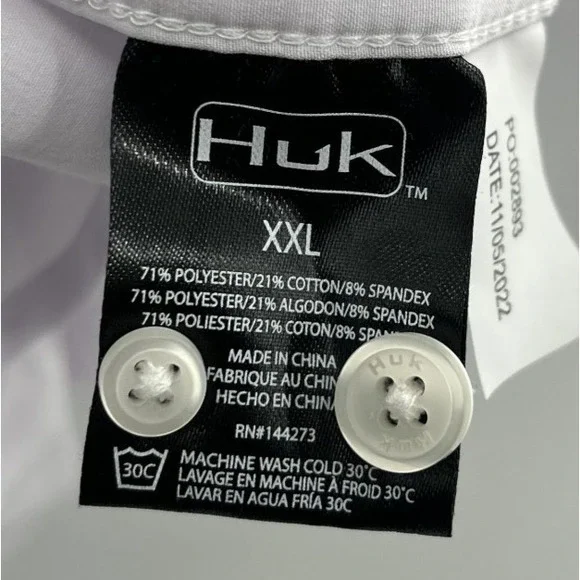 HUK Kona Fishing Hook Performance Shirt Men 2XL White SS Button Up NEW *FLAW - Picture 8 of 13
